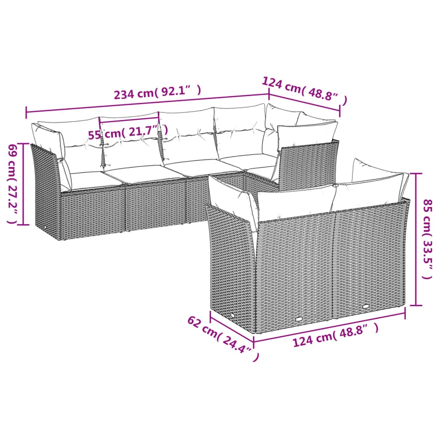 Salon de jardin avec coussins 7 pcs gris résine tressée - 3