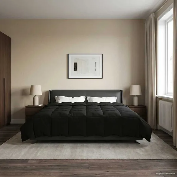 Duvet d'hiver Matelassé Noir 200 x 200 cm Microfibre