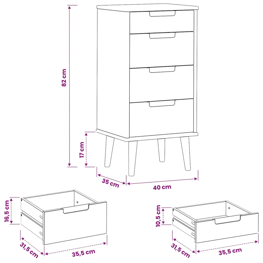 Commode MOLDE Noir 40 x 35 x 82 cm Bois de pin massif - 8