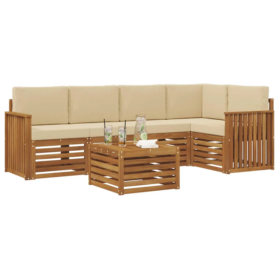 Ensemble de canapé d'angle avec coussin 6 pcs Naturel et Beige - 3