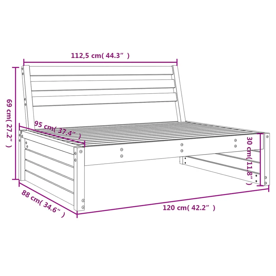 Canapé central de jardin 120x80 cm bois de pin massif - 7