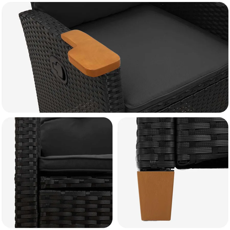 Chaise inclinable avec plateau à thé Noir 62 x 64 x 112 cm - 7