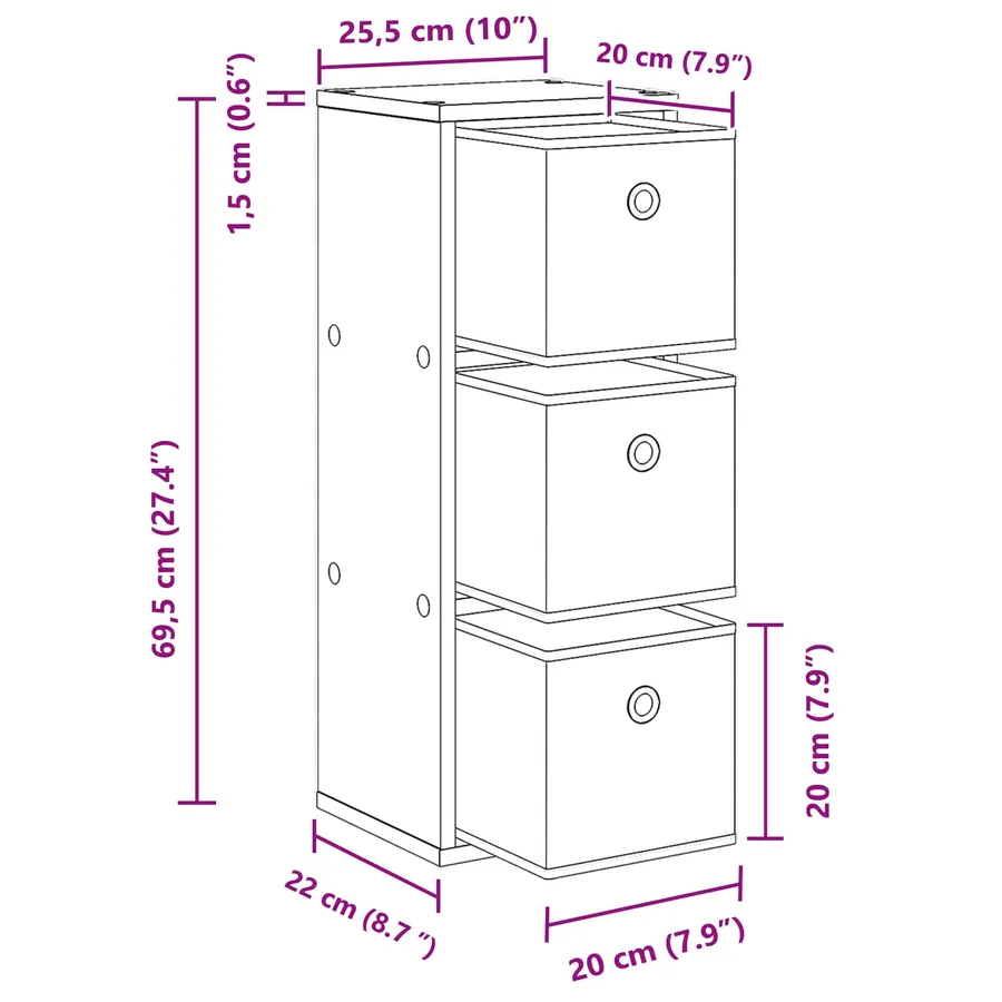 Buffet avec tiroir Blanc 25,5 x 22 x 69,5 cm - 11