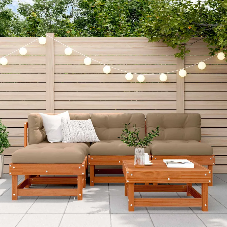 Ensemble de salon de jardin 13 pcs Brun cire Bois de pin massif