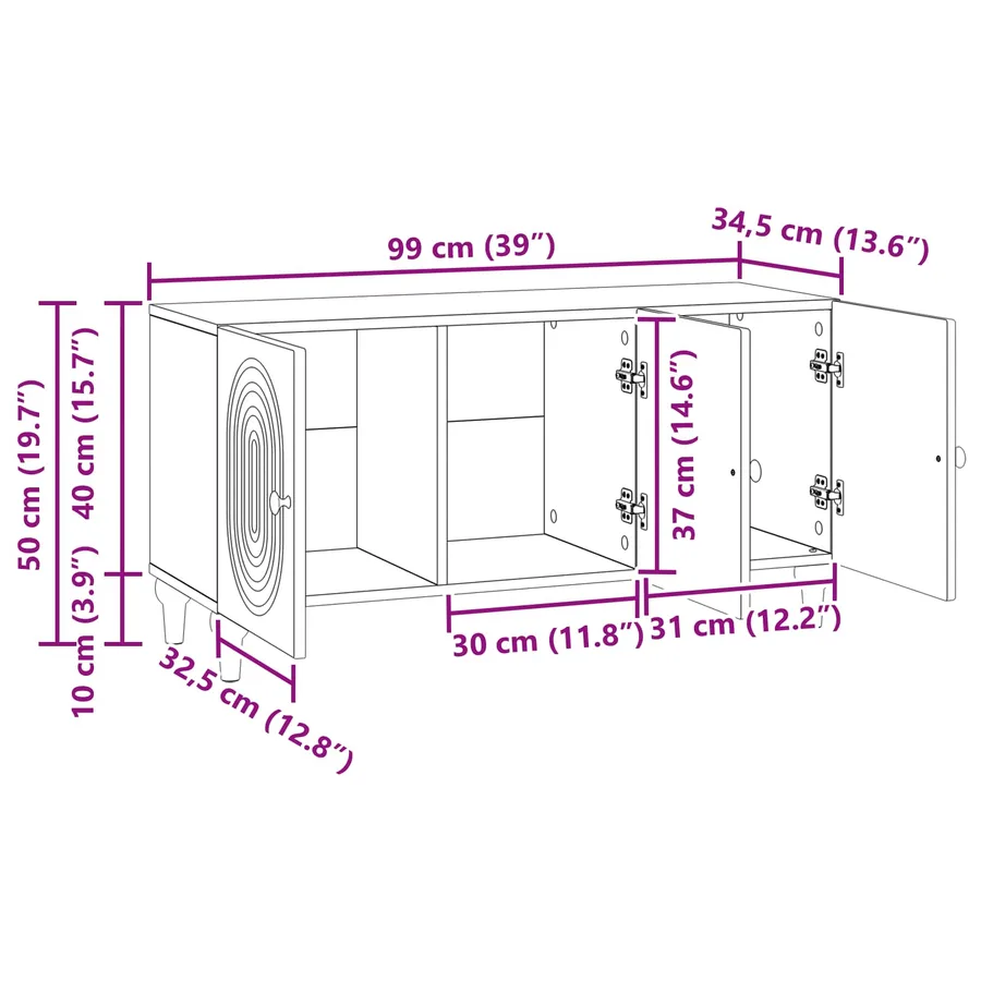 Meuble TV Bois ancien 99 x 34,5 x 50 cm Bois d'ingénierie - 12