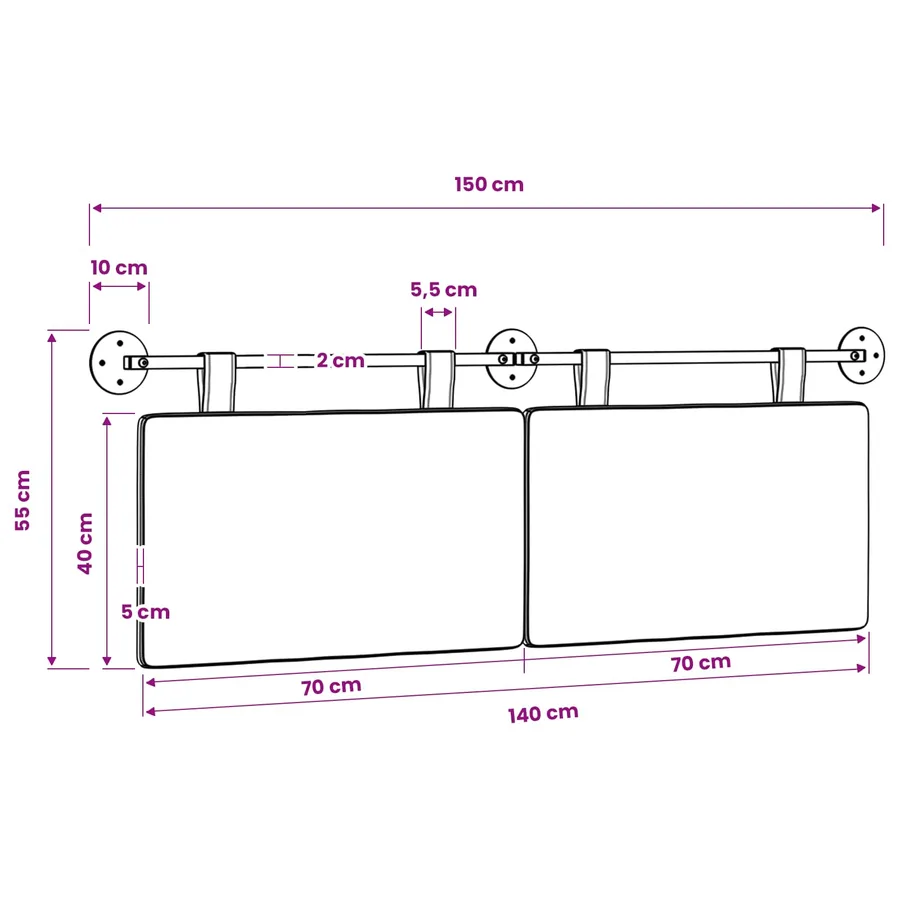 Tête de lit suspendue Rouge orange Tissu en velours côtelé - 11