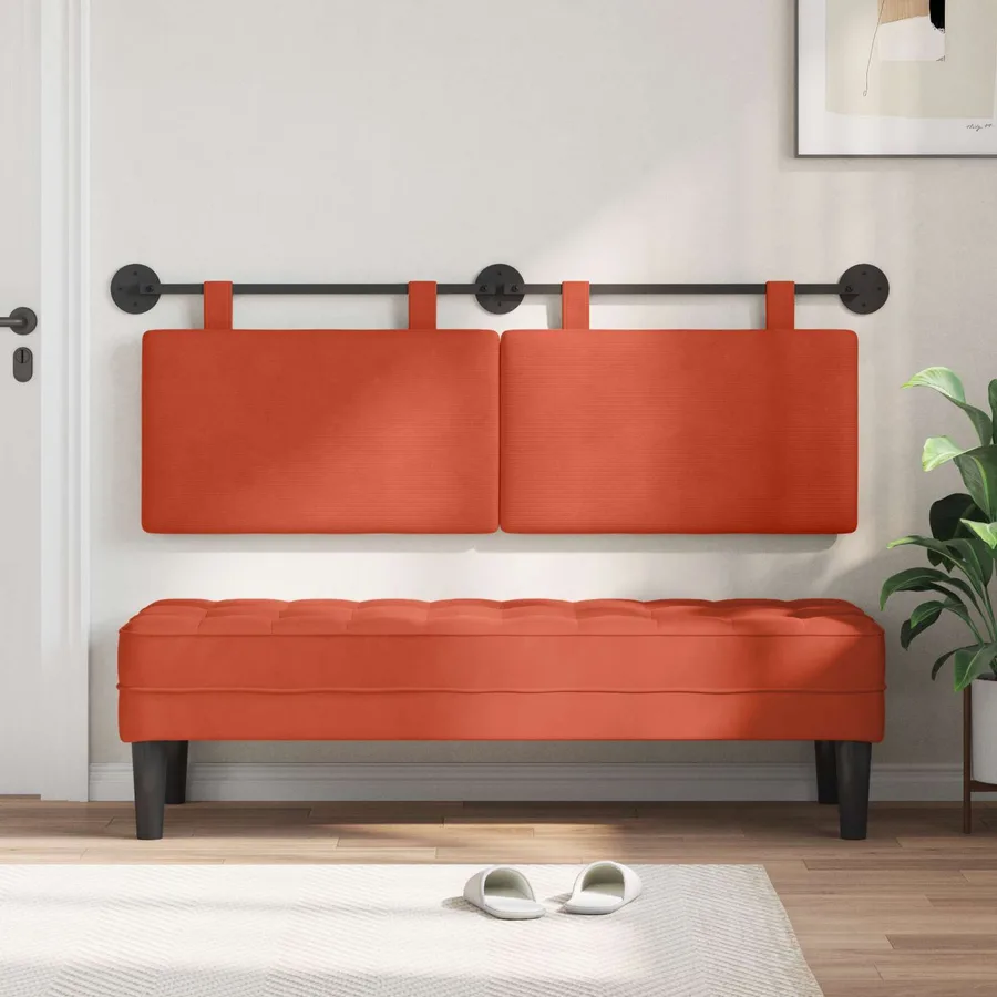 Tête de lit suspendue Rouge orange Tissu en velours côtelé - 3