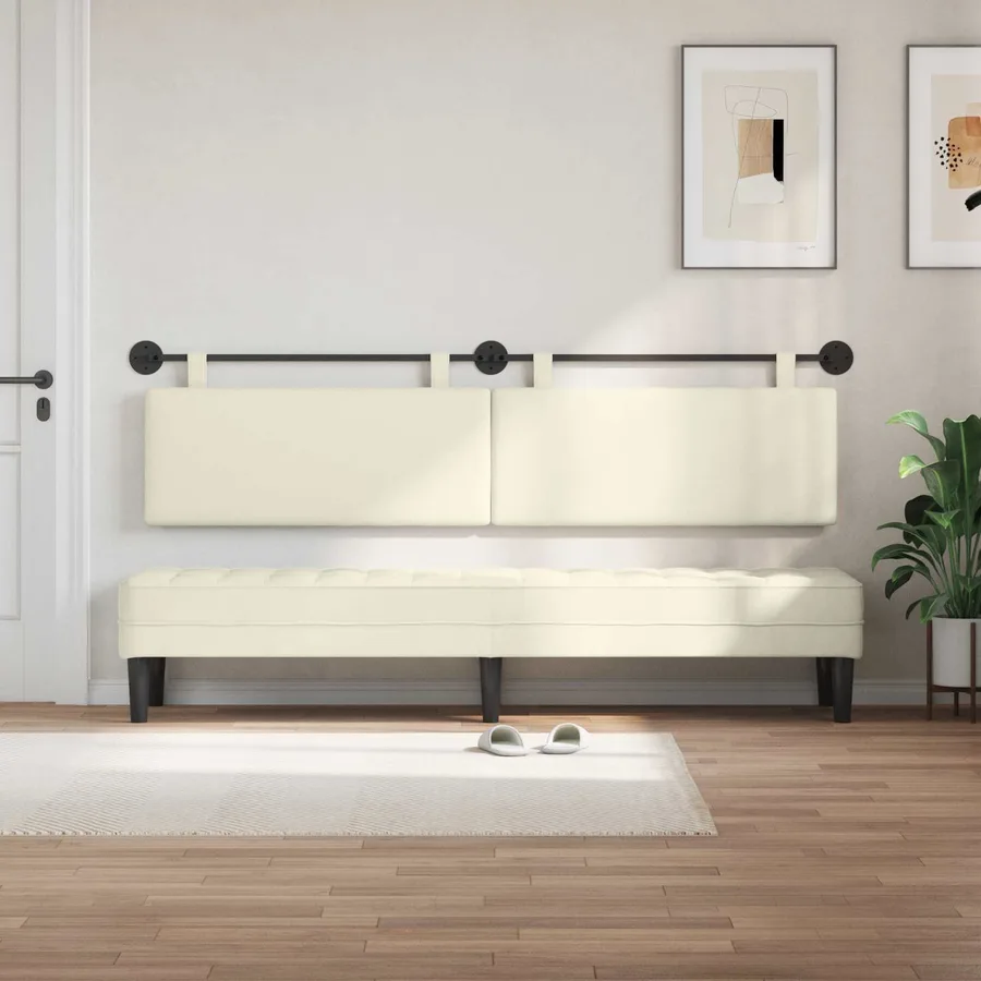 Tête de lit suspendue Crème Tissu en velours côtelé - 3
