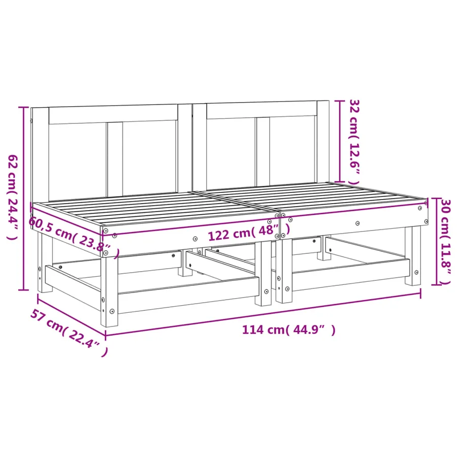 Canapés centraux de jardin 2 pcs blanc bois de pin massif - 8