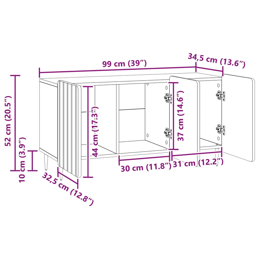 Meuble TV Gris béton 99 x 34,5 x 52 cm Bois d'ingénierie - 12