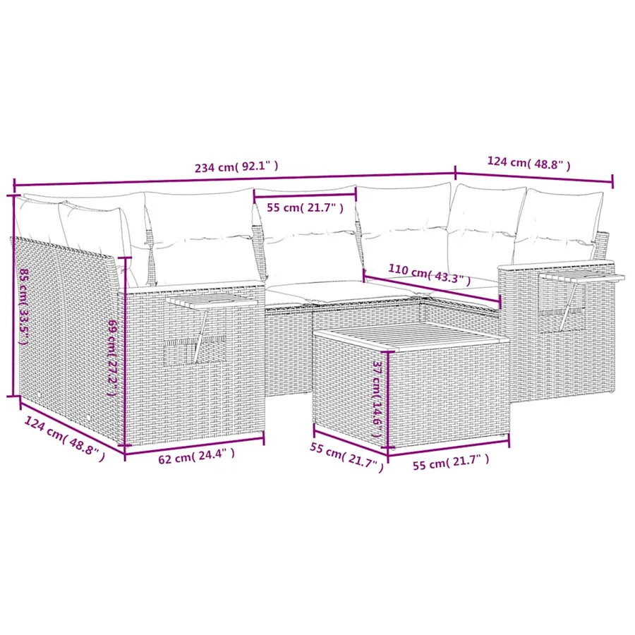 Salon de jardin avec coussins 7 pcs beige résine tressée - 9