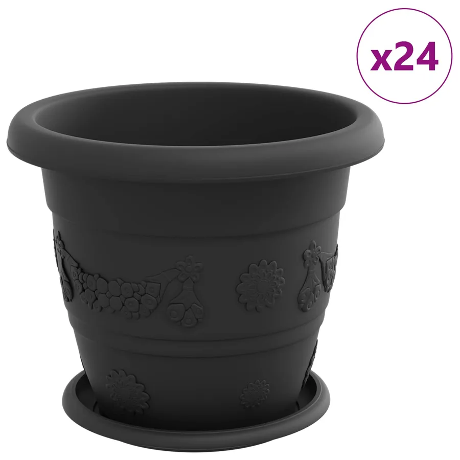 Pots de plantes 24 pcs Noir Ø 26 x 21.5 cm Plastique - 2