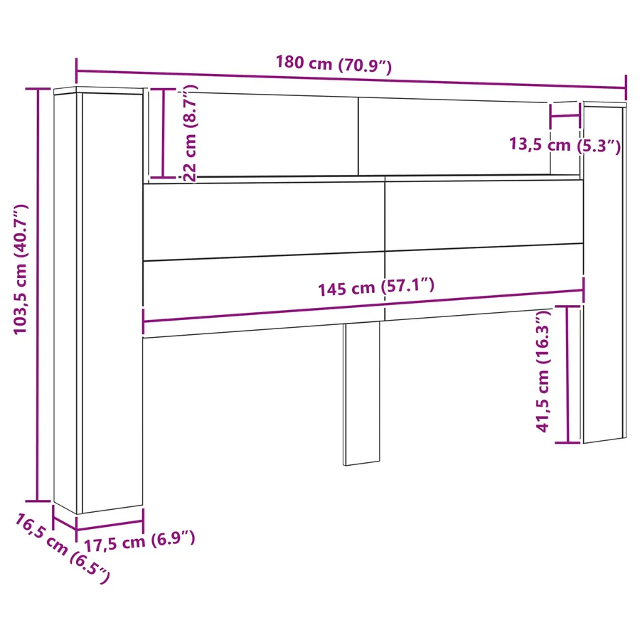 Cabinet de Tête de Lit avec LED Bois ancien Bois d'ingénierie - 11