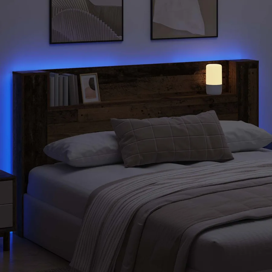 Cabinet de Tête de Lit avec LED Bois ancien Bois d'ingénierie - 4