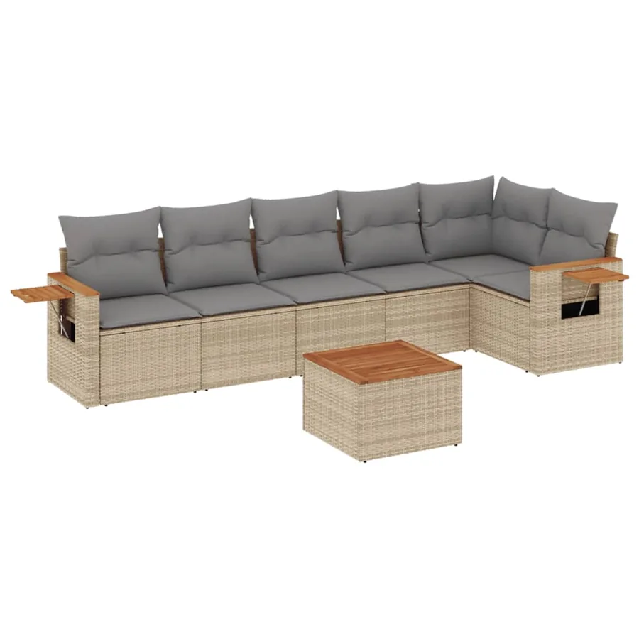 Salon de jardin avec coussins 7 pcs beige résine tressée - 2