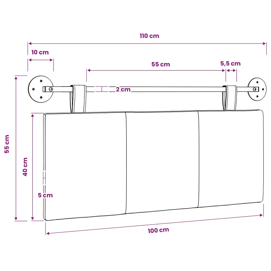 Tête de lit suspendue Gris clair Tissu - 11