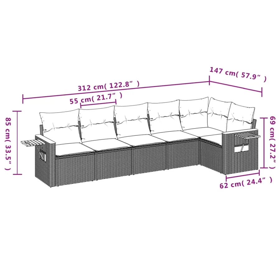 Salon de jardin avec coussins 6 pcs beige résine tressée - 8