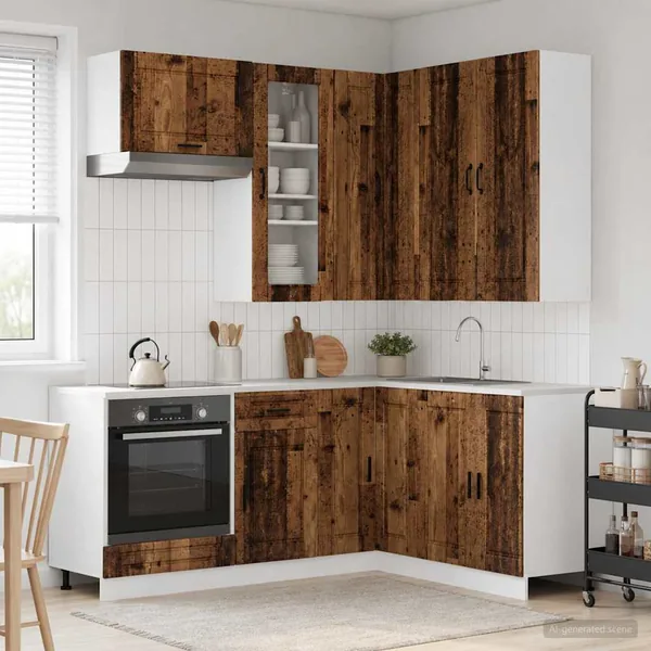 Unité de cuisine PORTO 8 pcs Bois ancien Bois d'ingénierie