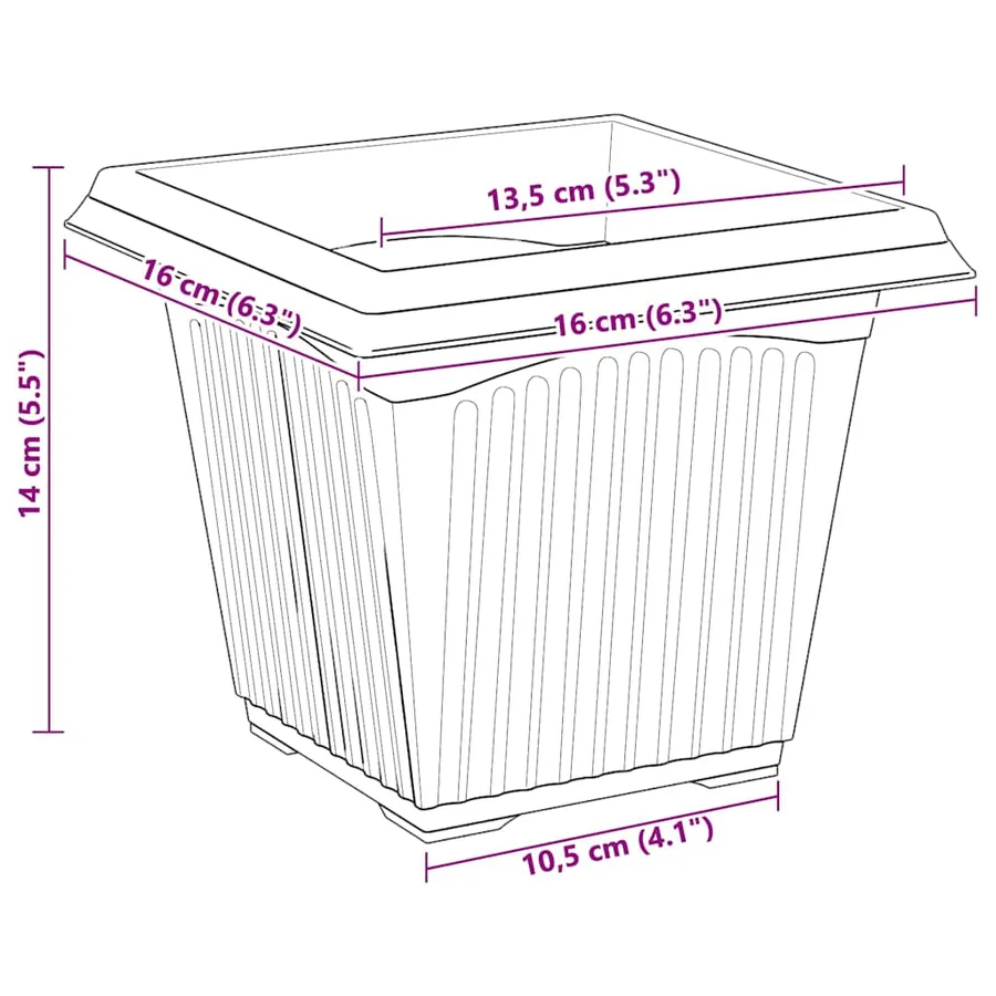 Pot de Fleurs Carré 24 pcs Rouge brique 16 x 16 x 14 cm - 8