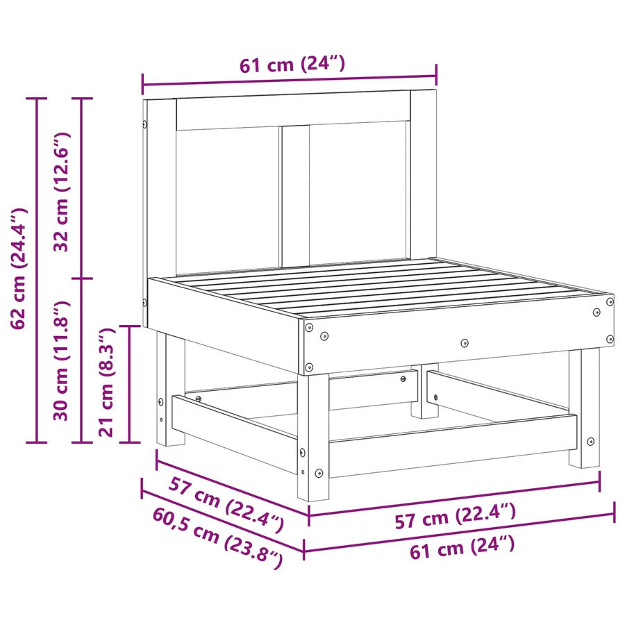 Sofa de jardin milieu Pin massif Brun Ciré 61 x 60,5 x 62 cm - 7