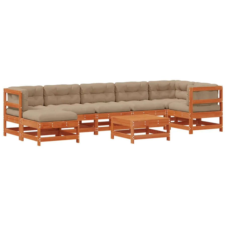 Ensemble de salon de jardin 8 pcs Brun cire Bois de pin massif - 2