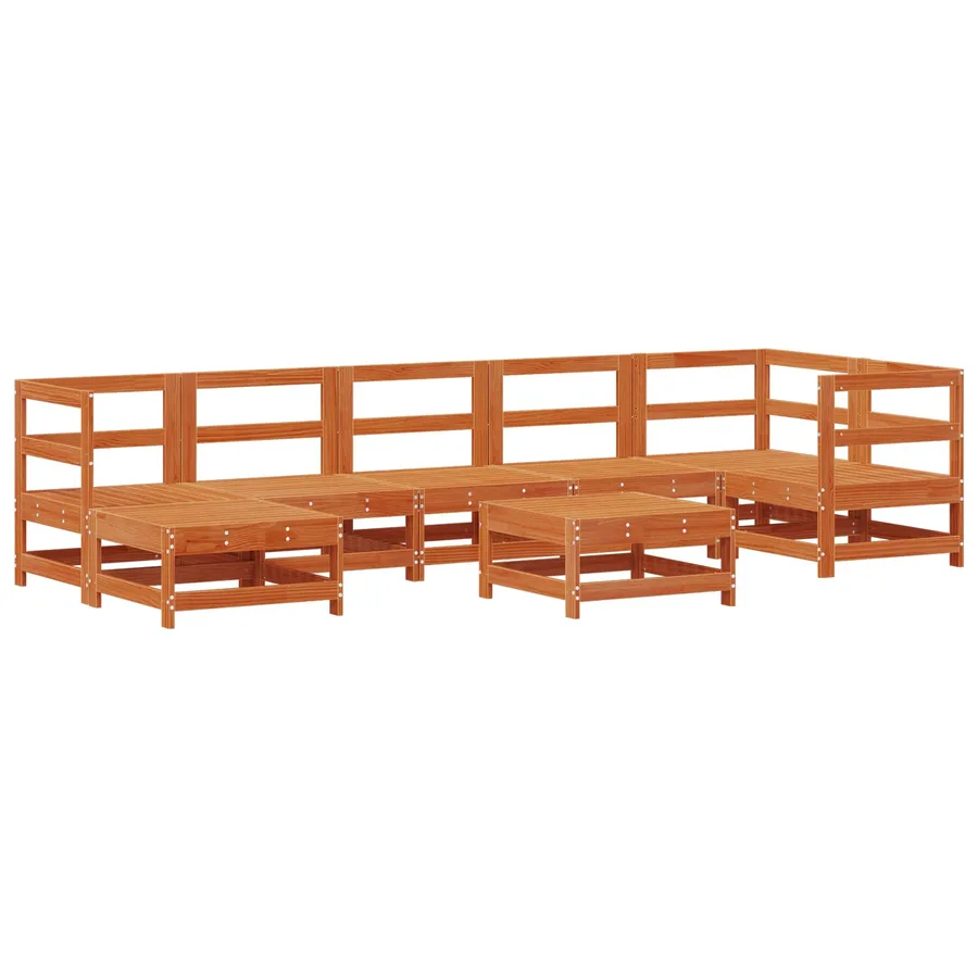 Ensemble de salon de jardin 8 pcs Brun cire Bois de pin massif - 3