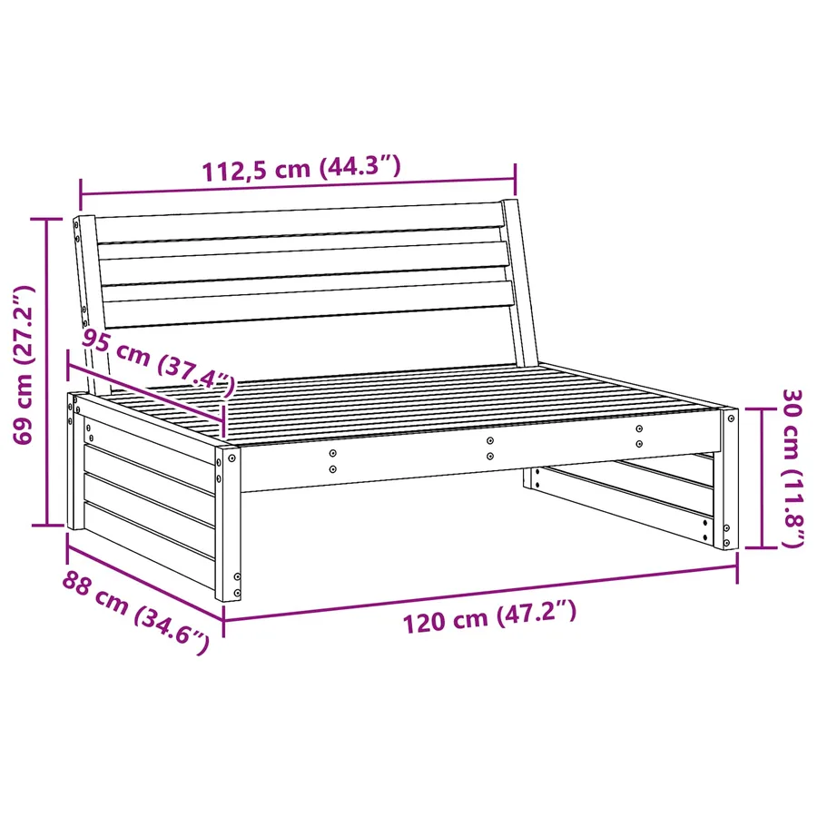 Sofa de jardin milieu Bois de Pin Massif Brun Ciré - 7