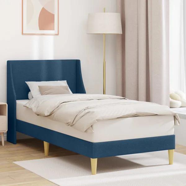 Cadre de lit Uni avec tête de lit Bleu 100 x 200 cm tissu