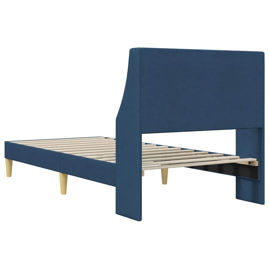 Cadre de lit Uni avec tête de lit Bleu 100 x 200 cm tissu - 6