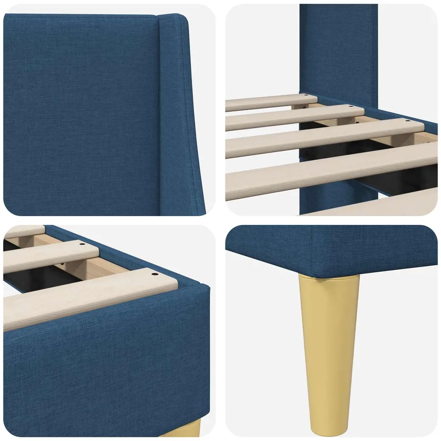 Cadre de lit Uni avec tête de lit Bleu 100 x 200 cm tissu - 7