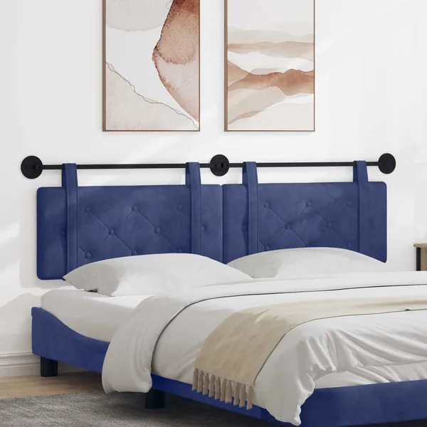 Tête de lit suspendue Bleu police Velours