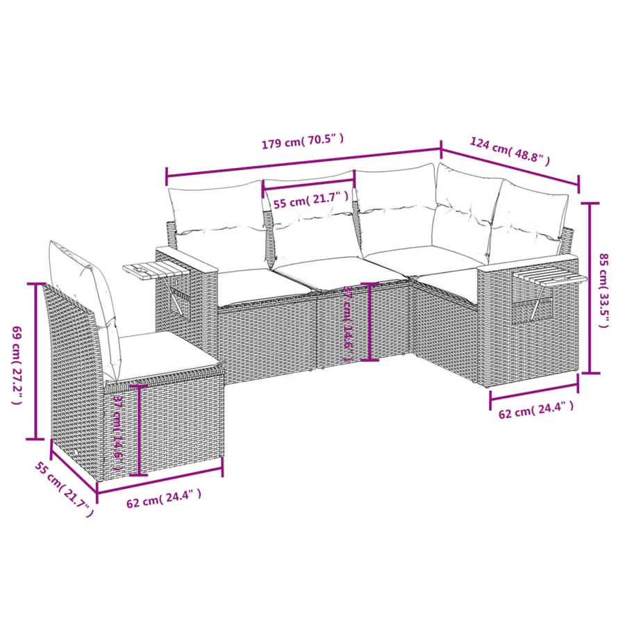 Salon de jardin avec coussins 5 pcs beige résine tressée - 8