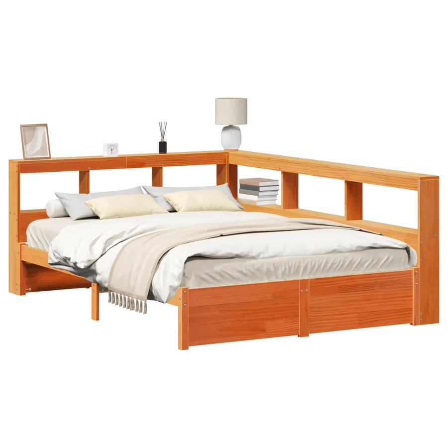 Lit Bibliothèque avec stockage 2 pcs Cire marron 200 x 160 cm - 2