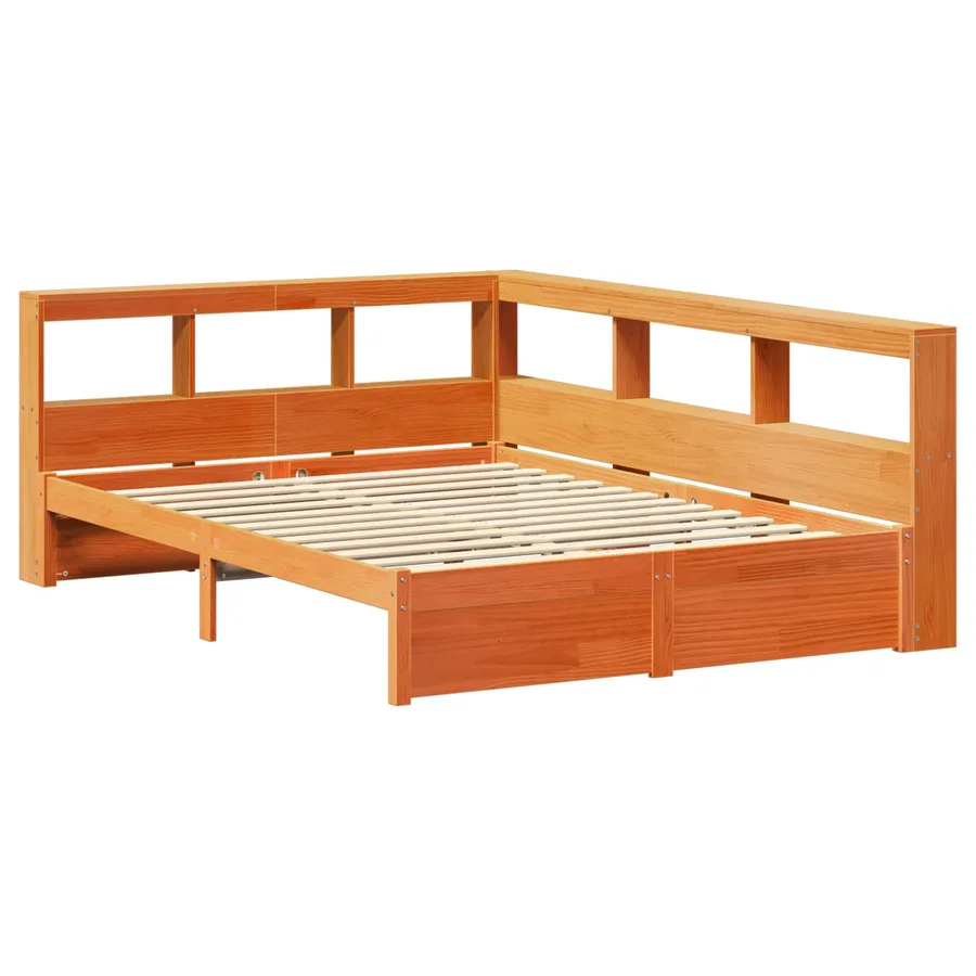 Lit Bibliothèque avec stockage 2 pcs Cire marron 200 x 160 cm - 5