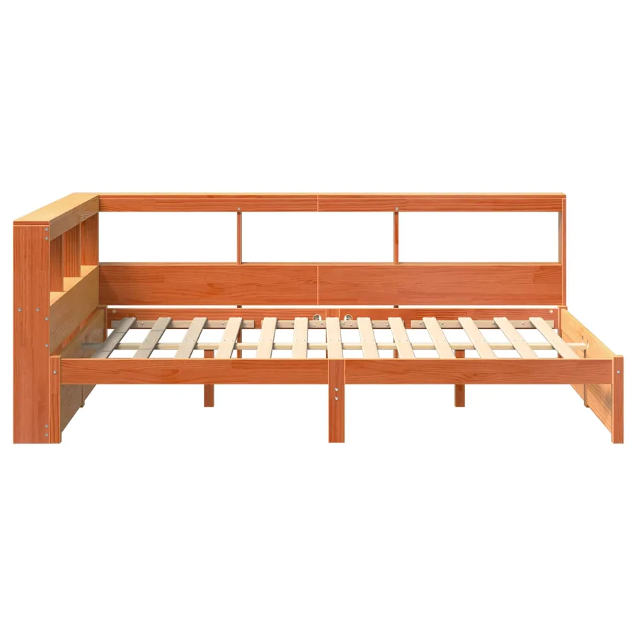 Lit Bibliothèque avec stockage 2 pcs Cire marron 200 x 160 cm - 7