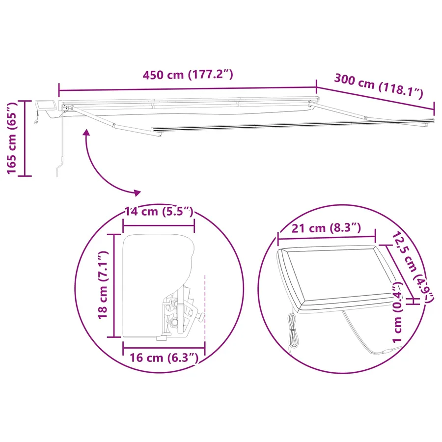 Cadre de store manuel avec LEDs 4,5 × 3 m - 13