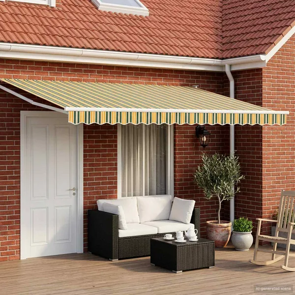 Store rétractable manuel avec LEDs Vert, Jaune, Blanc 4 × 3 m
