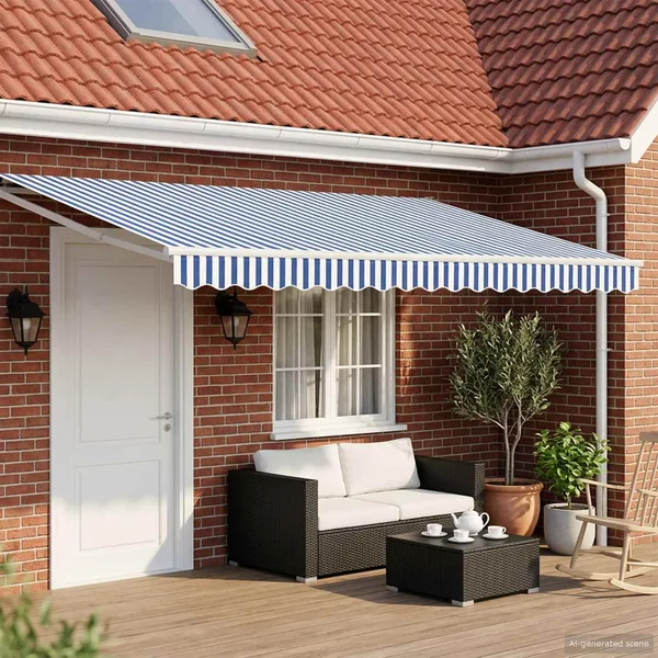 Store rétractable manuel avec LEDs Bleu et Blanc 4 × 3 m