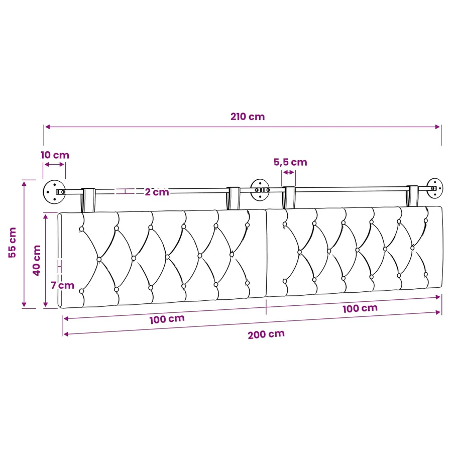 Tête de lit suspendue Gris clair Tissu - 11