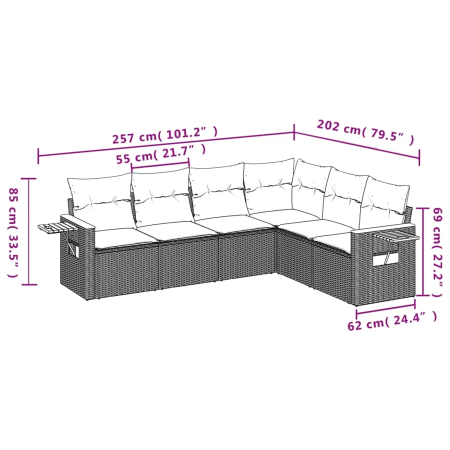 Salon de jardin avec coussins 6 pcs beige résine tressée - 8
