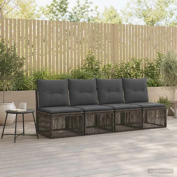 Canapé 4 places 4 pcs 4-Nombre de places Gris polyrotin