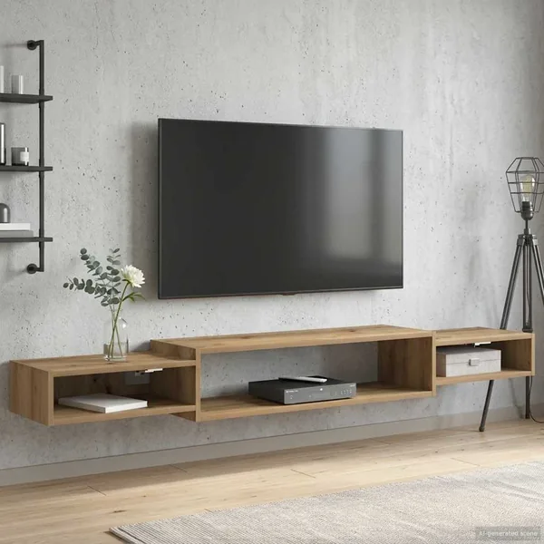Meuble TV mural Montage mural Chêne artisanal 180 x 28 x 21 cm