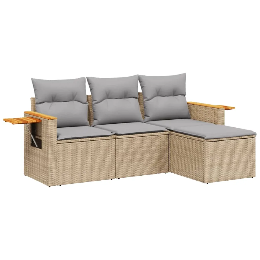 Salon de jardin avec coussins 4 pcs beige résine tressée - 2