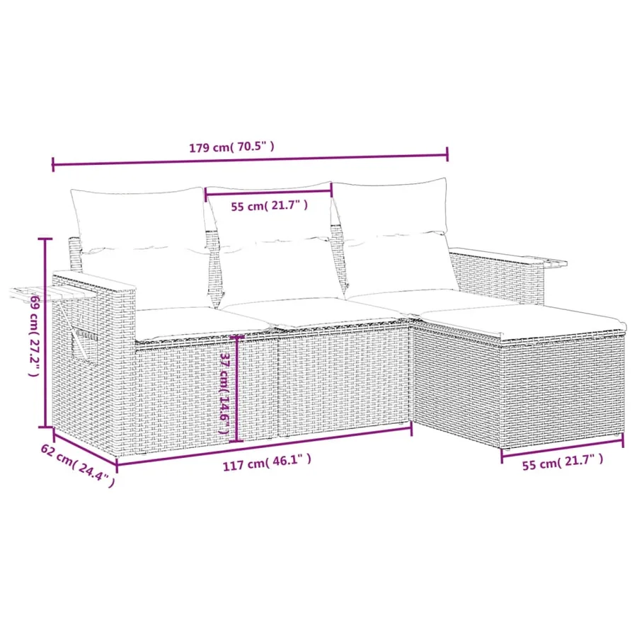 Salon de jardin avec coussins 4 pcs beige résine tressée - 8