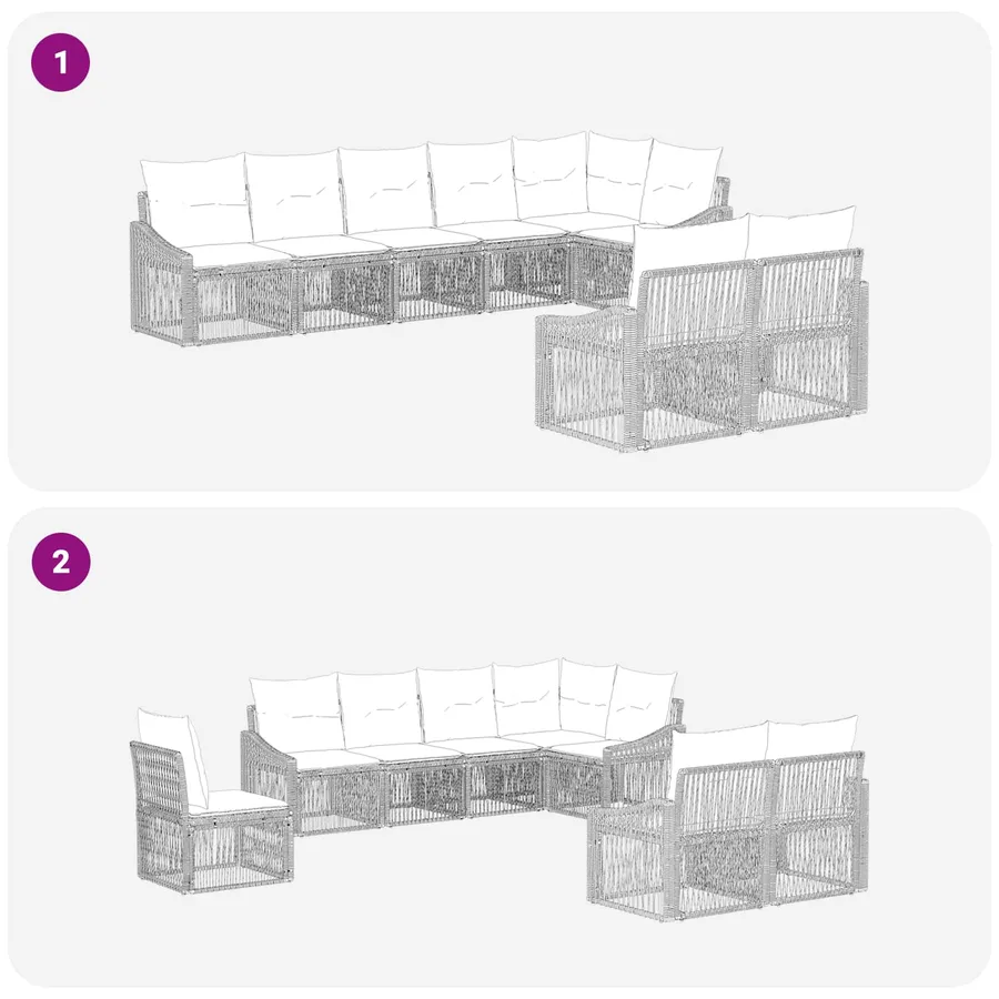 Ensemble de canapé de jardin 8 pcs Gris polyrotin - 6
