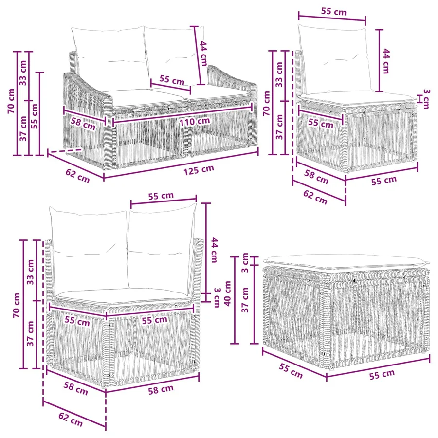 Ensemble de canapé de jardin 6 pcs Gris polyrotin - 9