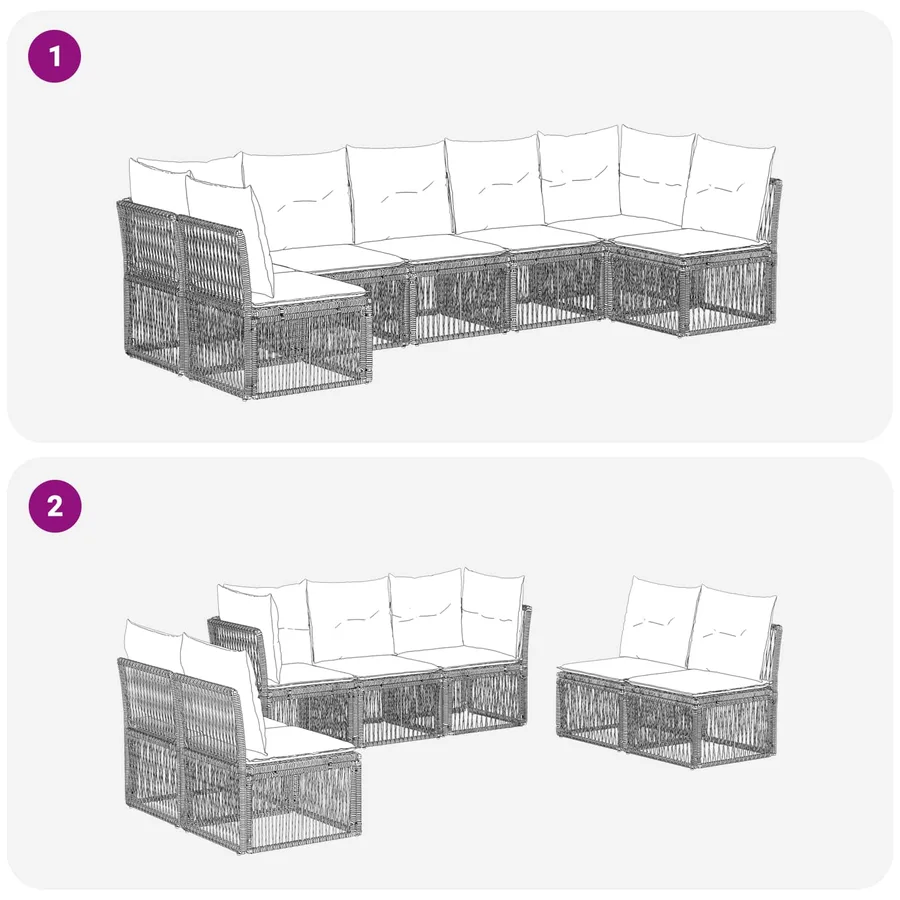 Ensemble de canapé de jardin 7 pcs Gris polyrotin - 7