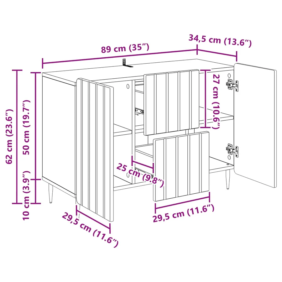 Buffet Chêne artisanal 89 x 34,5 x 62 cm Bois d'ingénierie - 11
