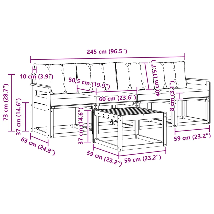 Ensemble de canapés d'extérieur 5 pcs Gris Naturel et Clair - 8