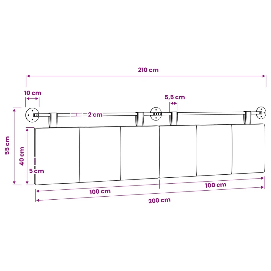 Tête de lit suspendue Gris clair Tissu - 11
